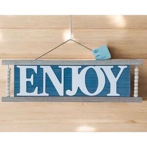 NWT Gorgeous Blue Grey White  Tan ENJOY Beads Accent Inspirational Wall Decor